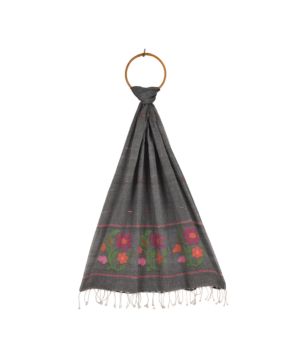 Grey hand woven cotton jamdani stole
