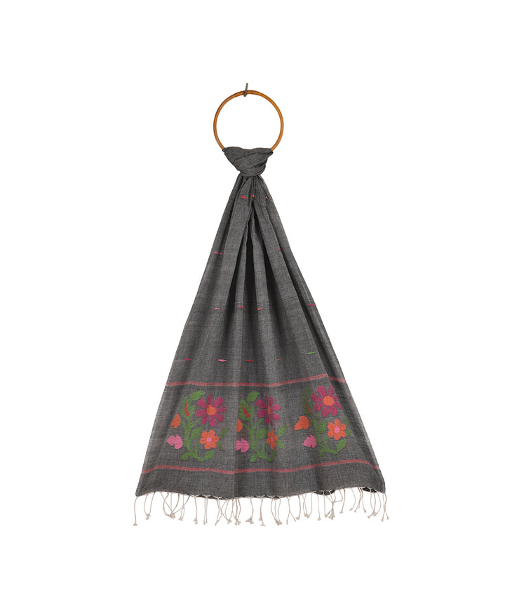 Grey hand woven cotton jamdani stole