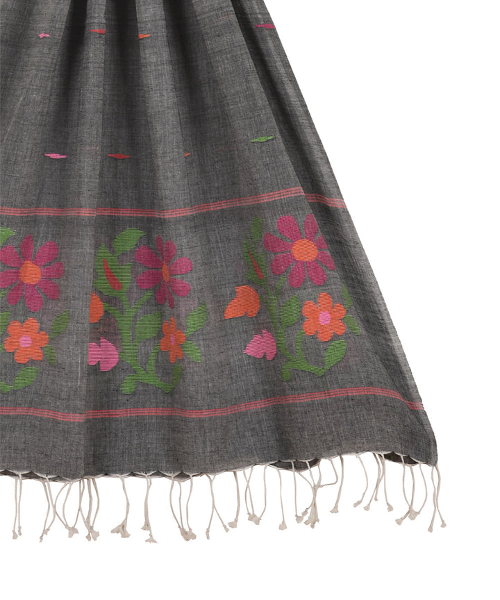Grey hand woven cotton jamdani stole