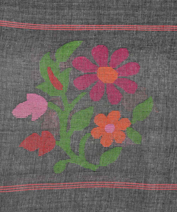 Grey hand woven cotton jamdani stole