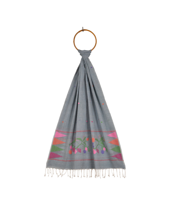 Light grey hand woven cotton jamdani stole