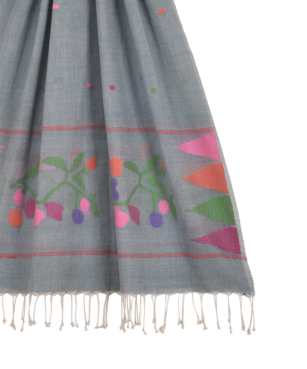Light grey hand woven cotton jamdani stole