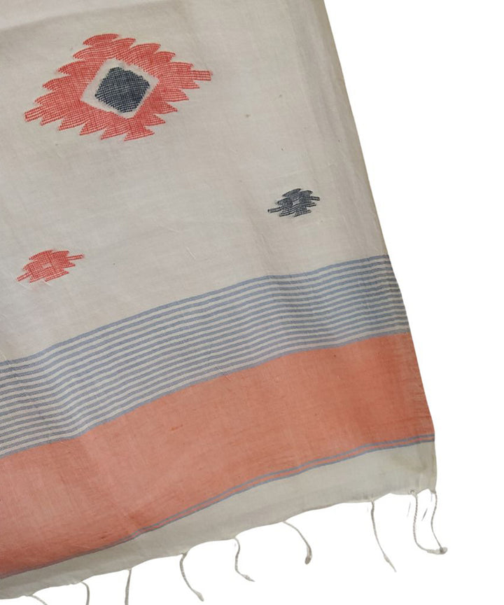 Peach handwoven cotton jamdani stole