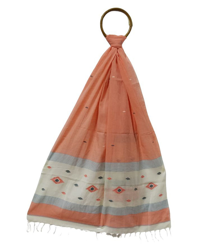 Peach handwoven cotton jamdani stole