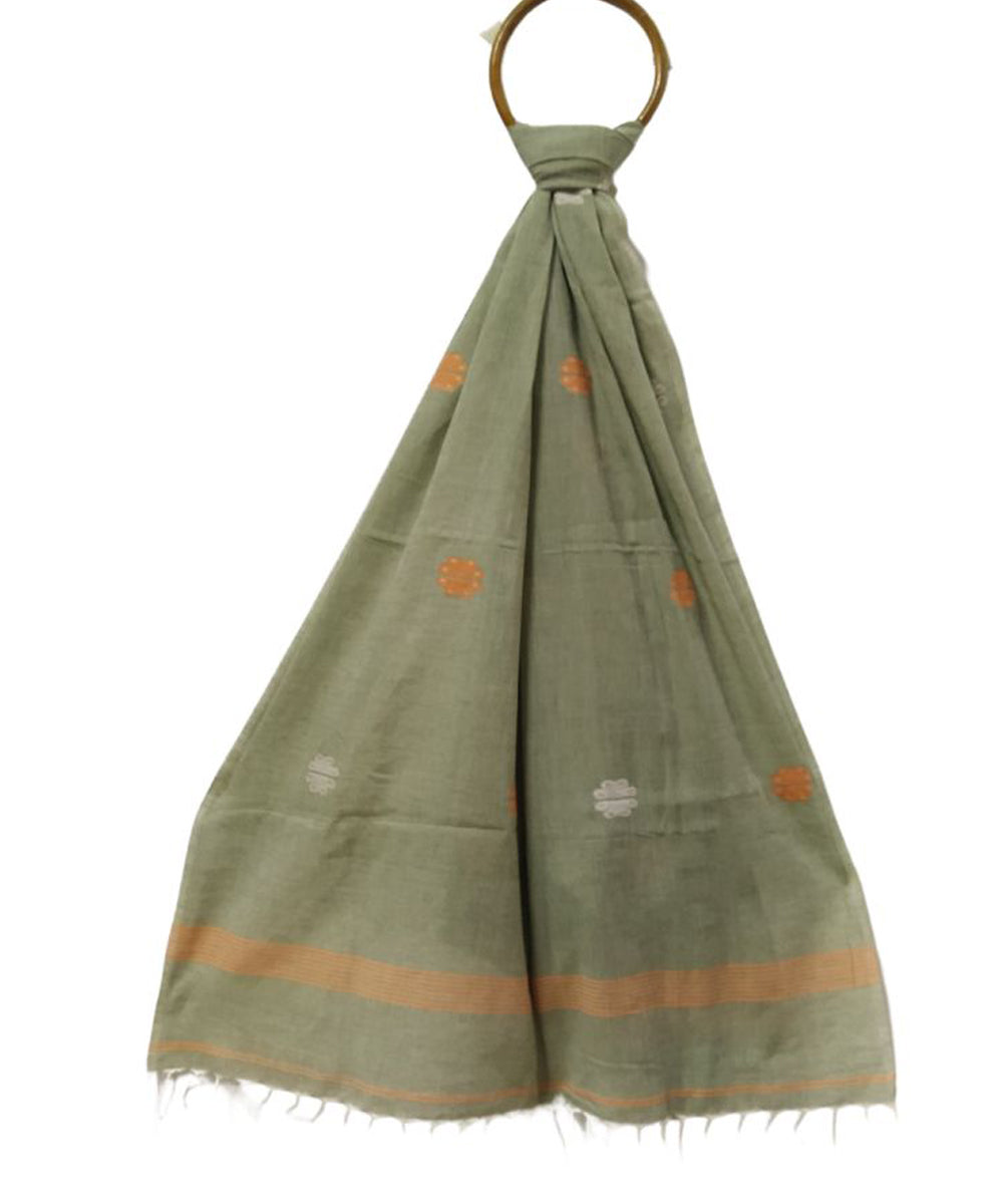 Olive green handwoven cotton jamdani stole