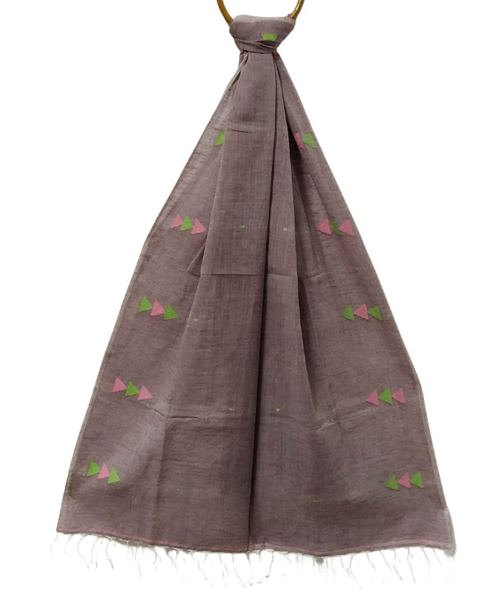 Brown handwoven cotton jamdani stole