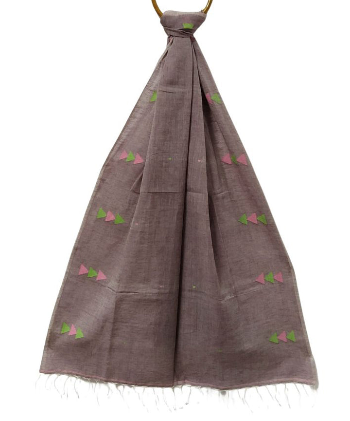 Brown handwoven cotton jamdani stole