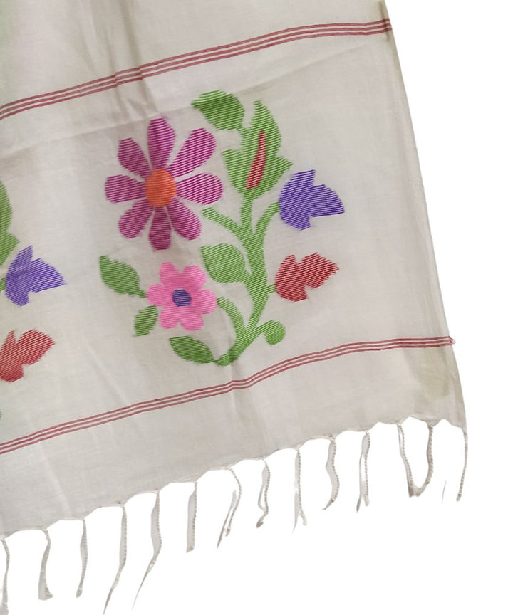 White handloom cotton jamdani stole