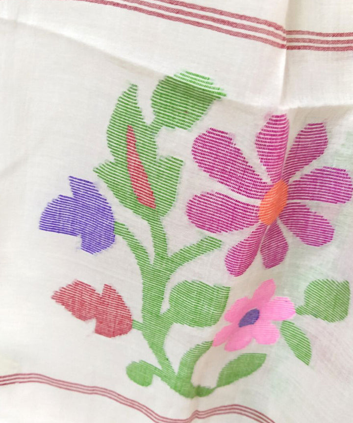 White handloom cotton jamdani stole