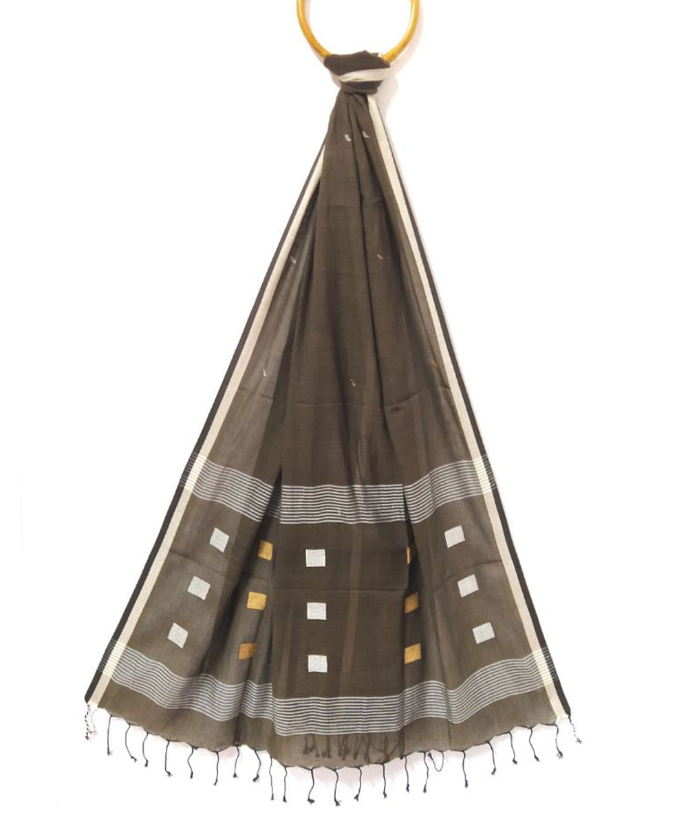 Olive green handwoven cotton jamdani stole
