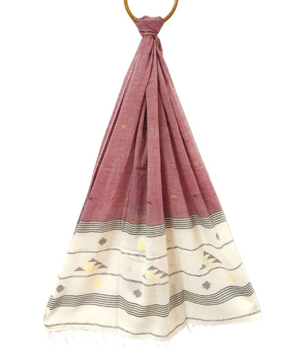 Light mauve handwoven cotton jamdani stole