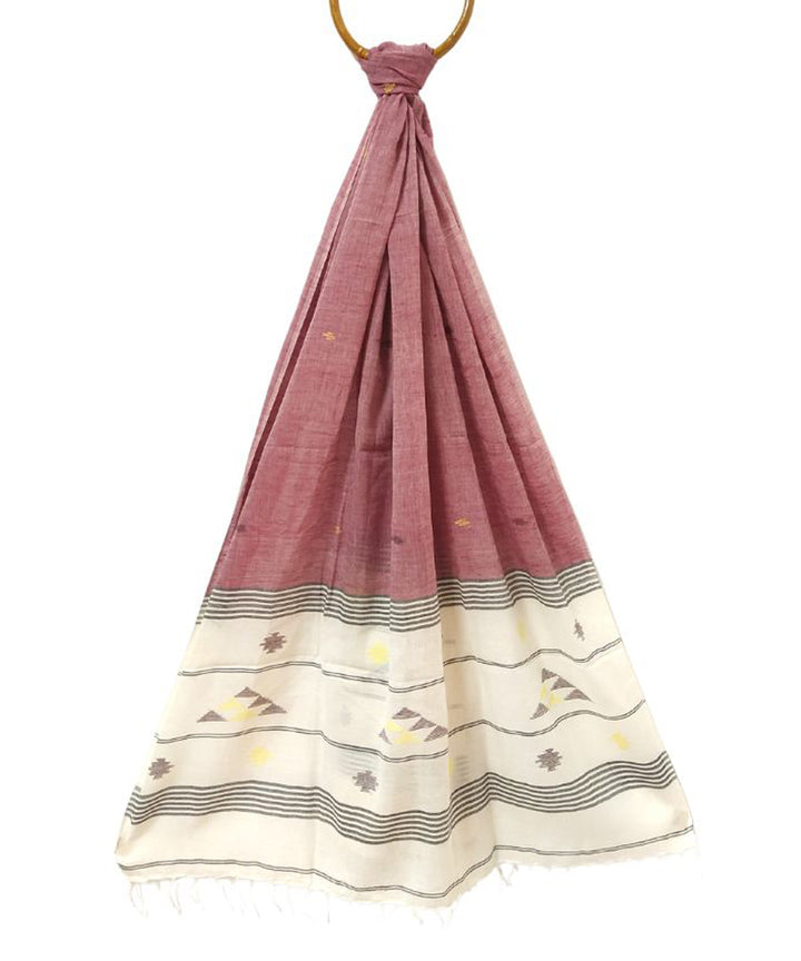 Light mauve handwoven cotton jamdani stole