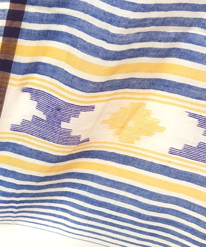 White blue handwoven cotton jamdani stole