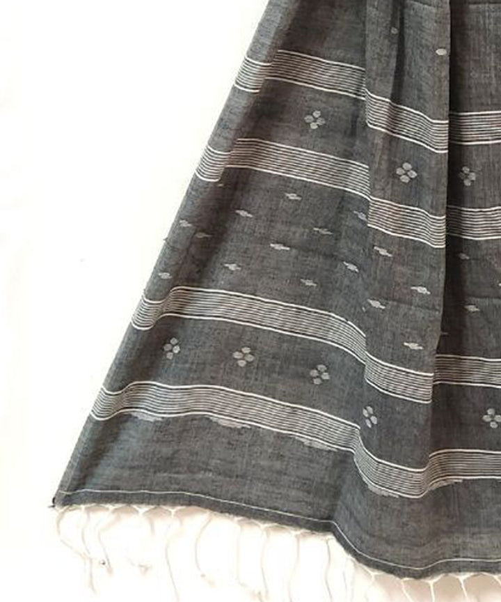 Grey black handwoven cotton jamdani stole
