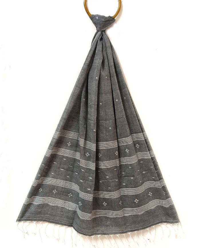 Grey black handwoven cotton jamdani stole