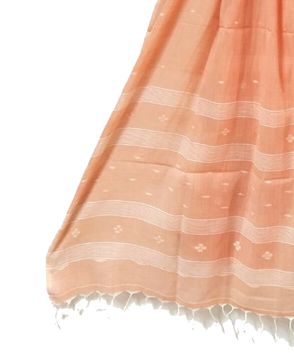 Pale orange handwoven cotton jamdani stole