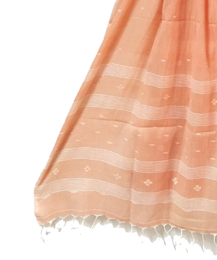 Pale orange handwoven cotton jamdani stole