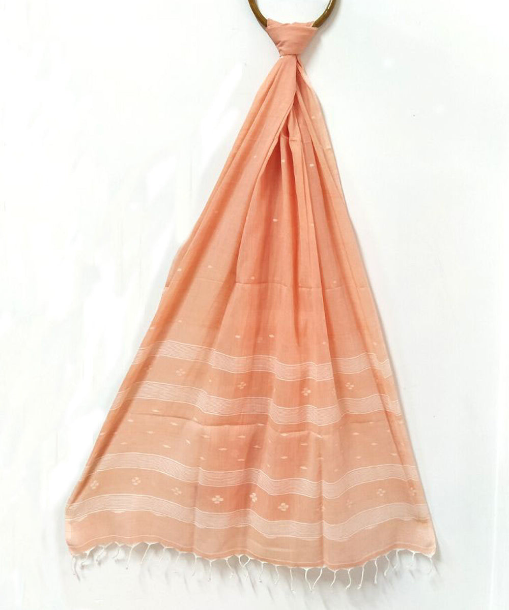 Pale orange handwoven cotton jamdani stole