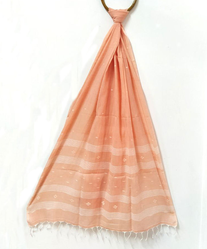 Pale orange handwoven cotton jamdani stole