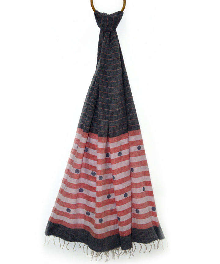 Deep grey handwoven cotton jamdani dupatta