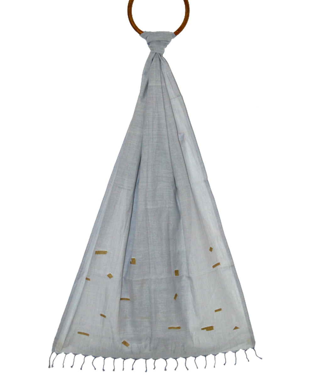 Pale grey handwoven cotton jamdani stole