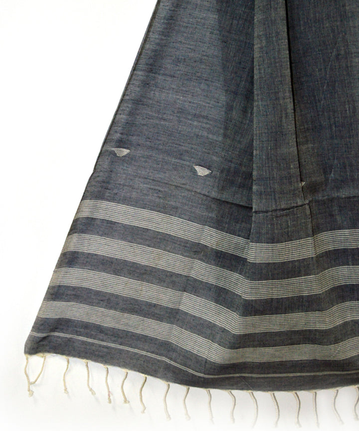 Dark grey handwoven cotton jamdani stole