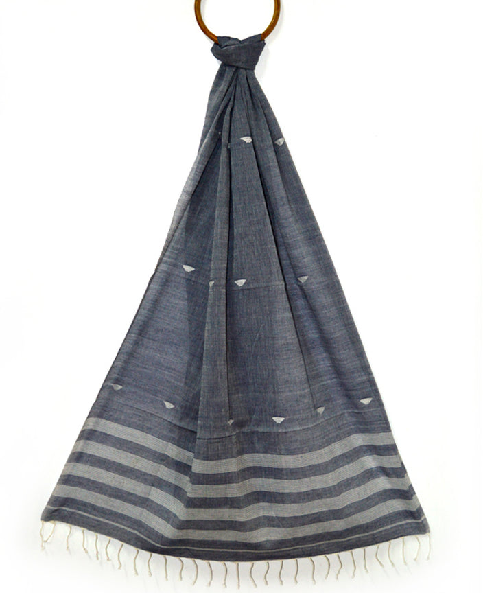 Dark grey handwoven cotton jamdani stole