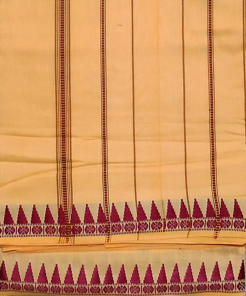 Yellow and maroon  handwoven cotton sambalpuri dhoti