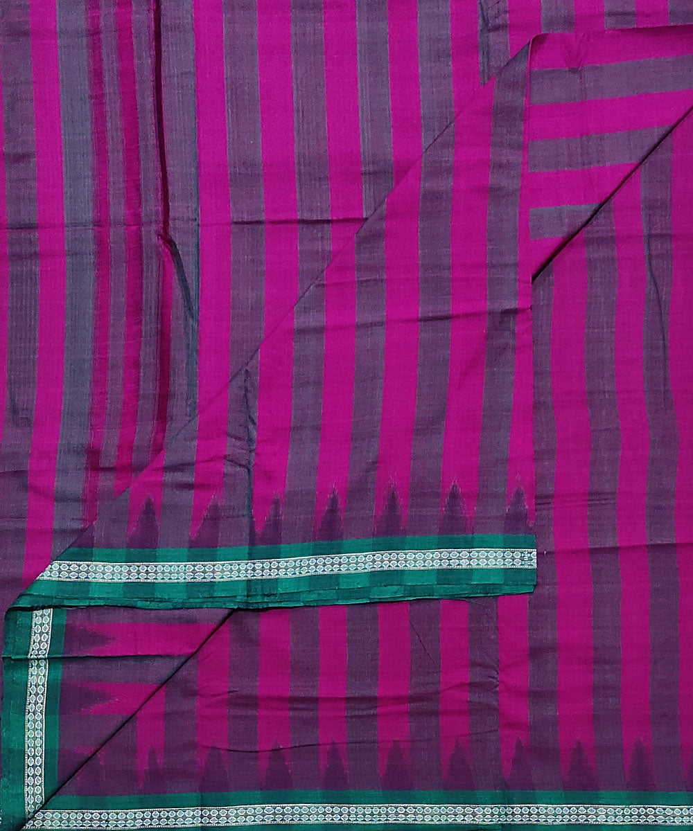 Purple with dark green stripes handwoven cotton sambalpuri dhoti