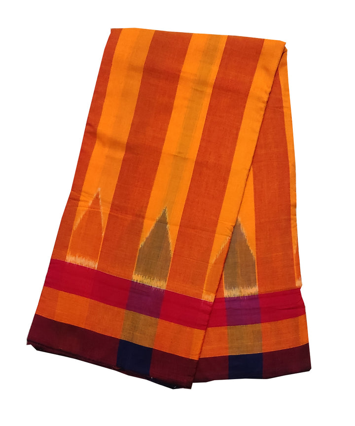Multicolor yellow orange stripes handwoven cotton sambalpuri dhoti