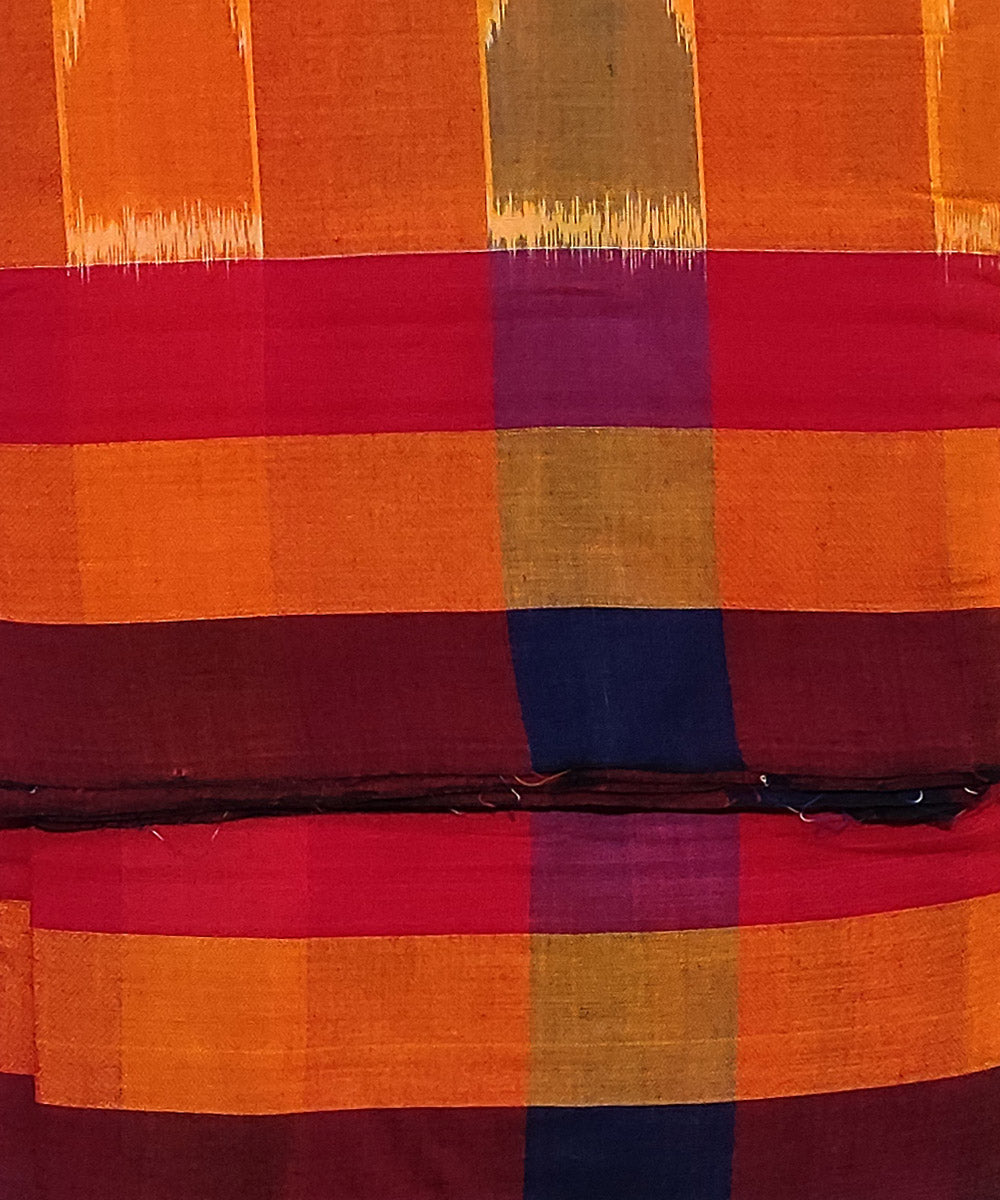 Multicolor yellow orange stripes handwoven cotton sambalpuri dhoti