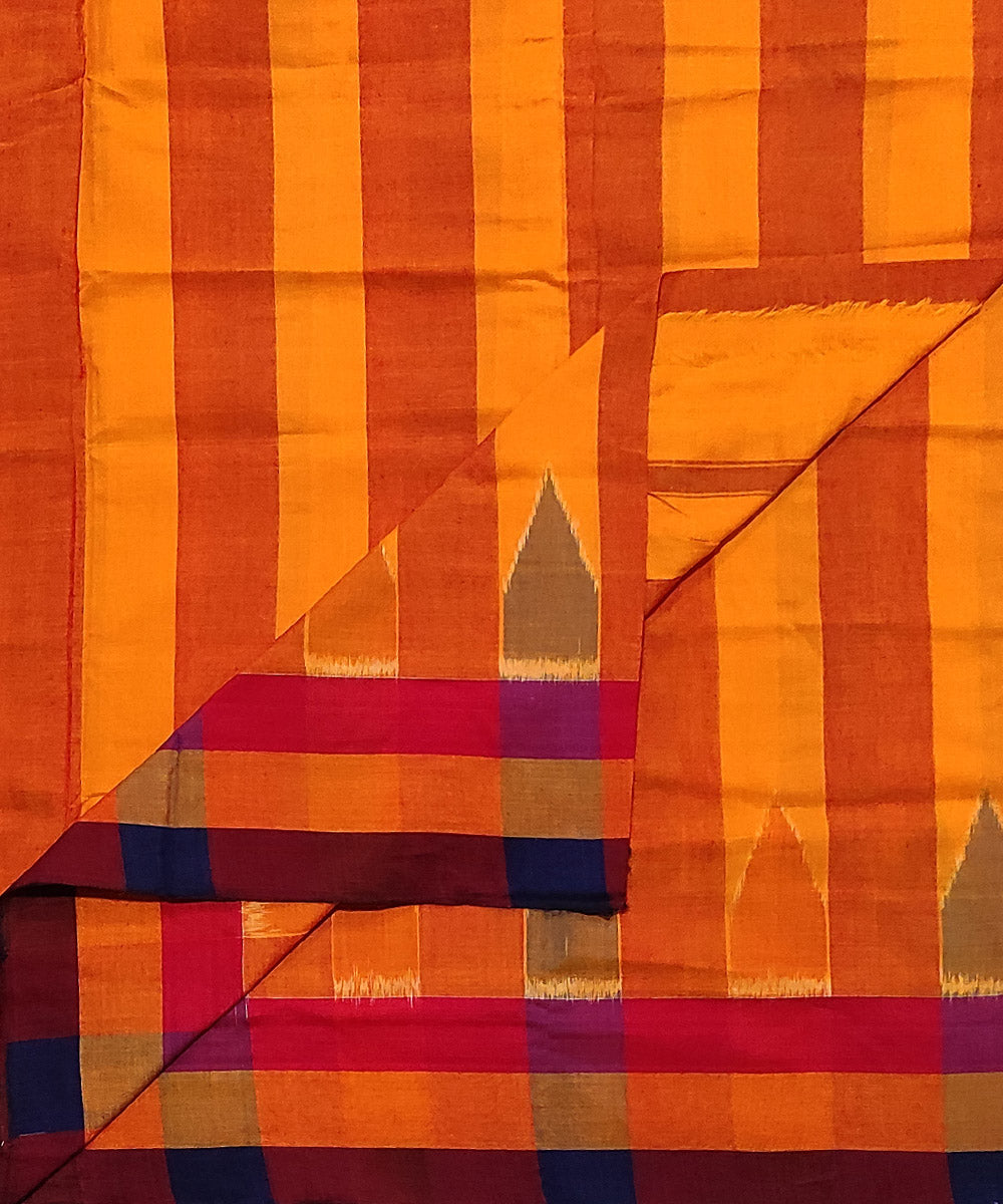 Multicolor yellow orange stripes handwoven cotton sambalpuri dhoti