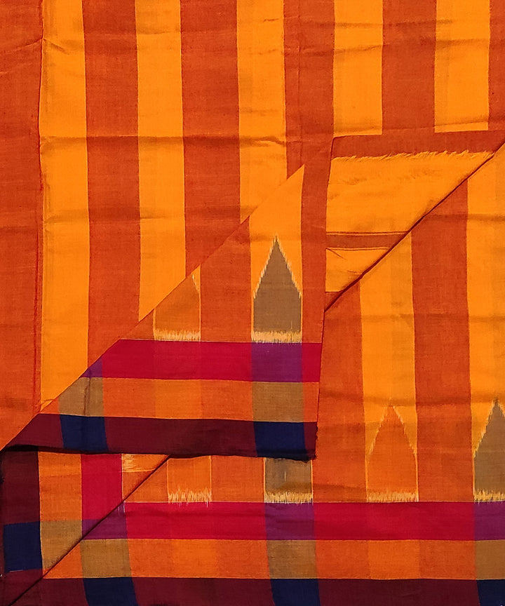 Multicolor yellow orange stripes handwoven cotton sambalpuri dhoti