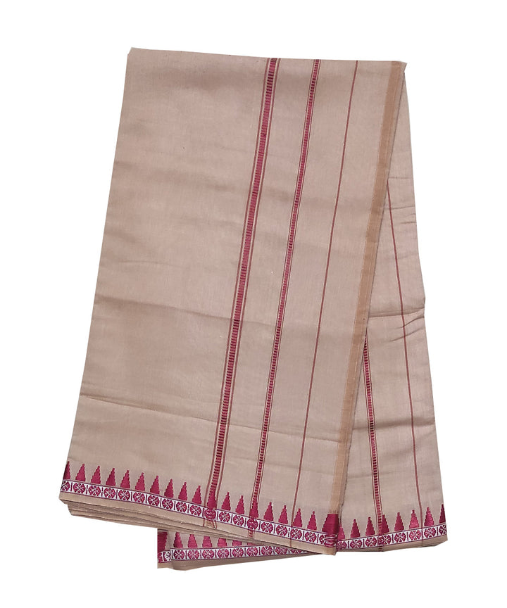 Beige and pink handwoven cotton sambalpuri dhoti