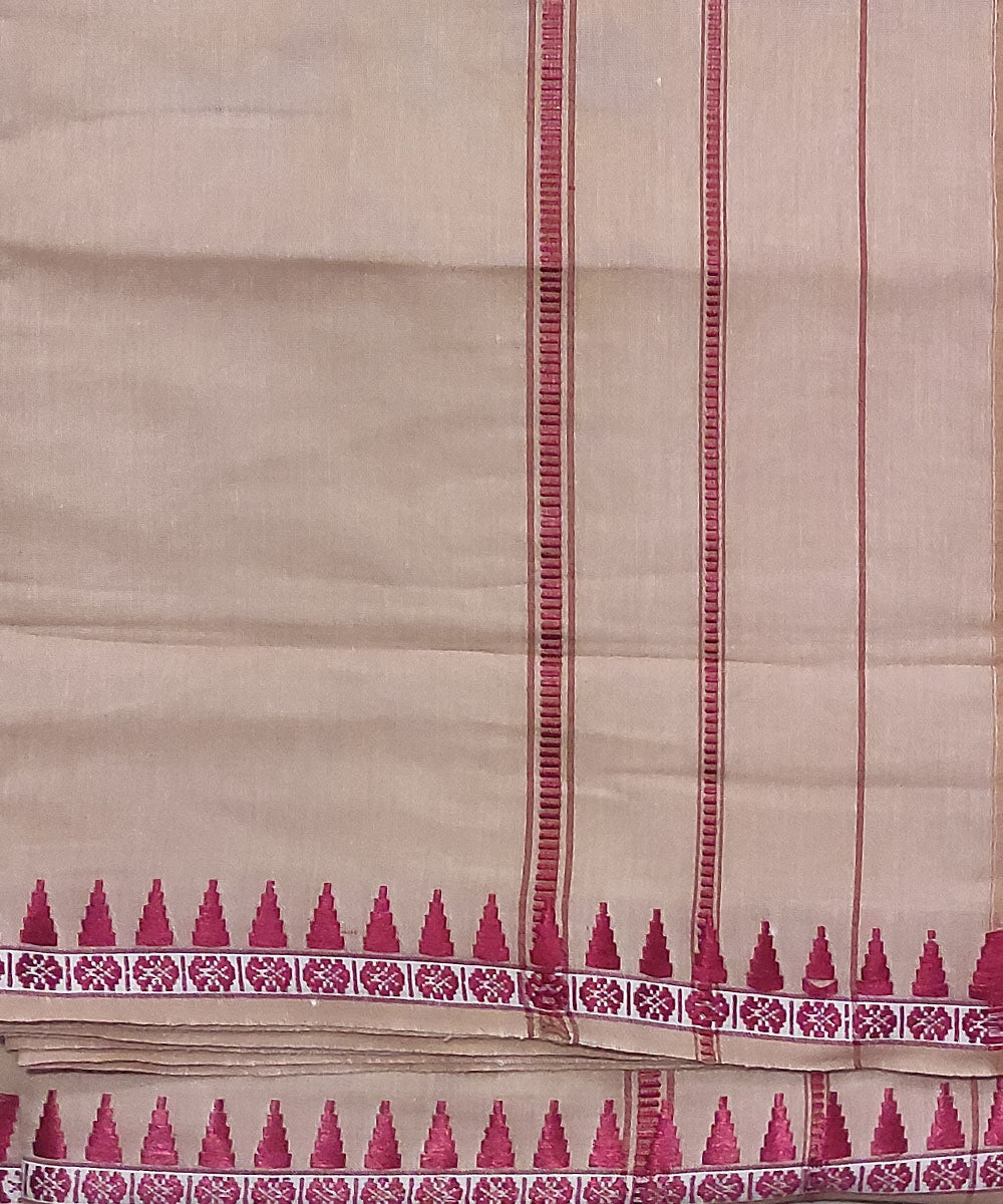 Beige and pink handwoven cotton sambalpuri dhoti