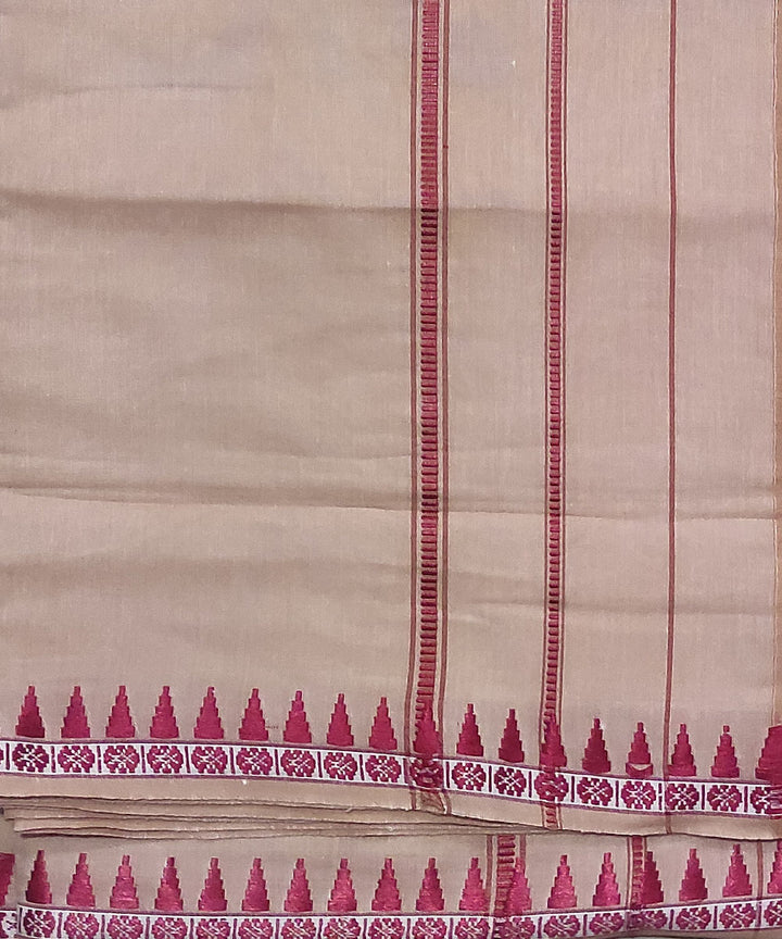Beige and pink handwoven cotton sambalpuri dhoti