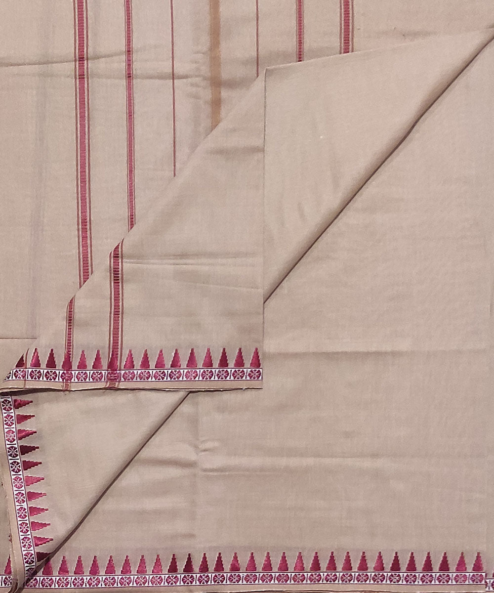 Beige and pink handwoven cotton sambalpuri dhoti