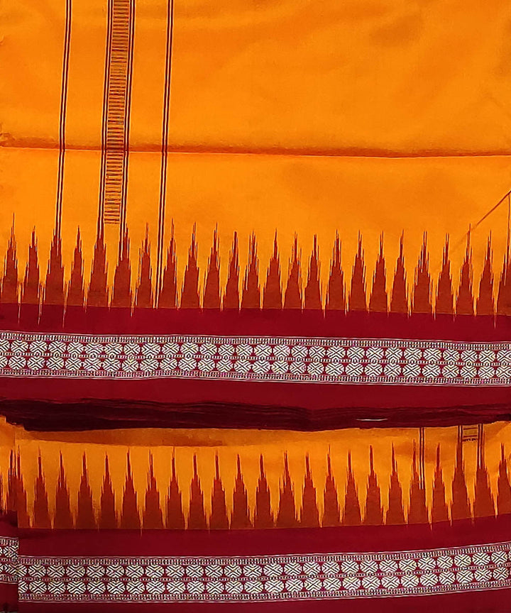 Yellow and red handwoven silk sambalpuri dhoti