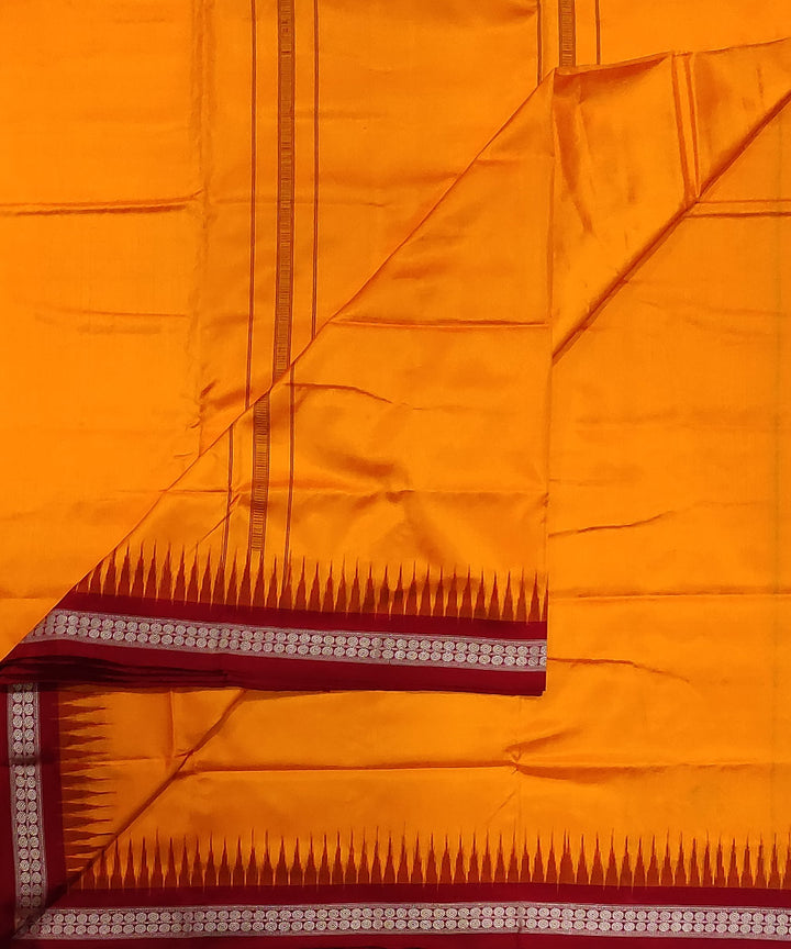 Yellow and red handwoven silk sambalpuri dhoti
