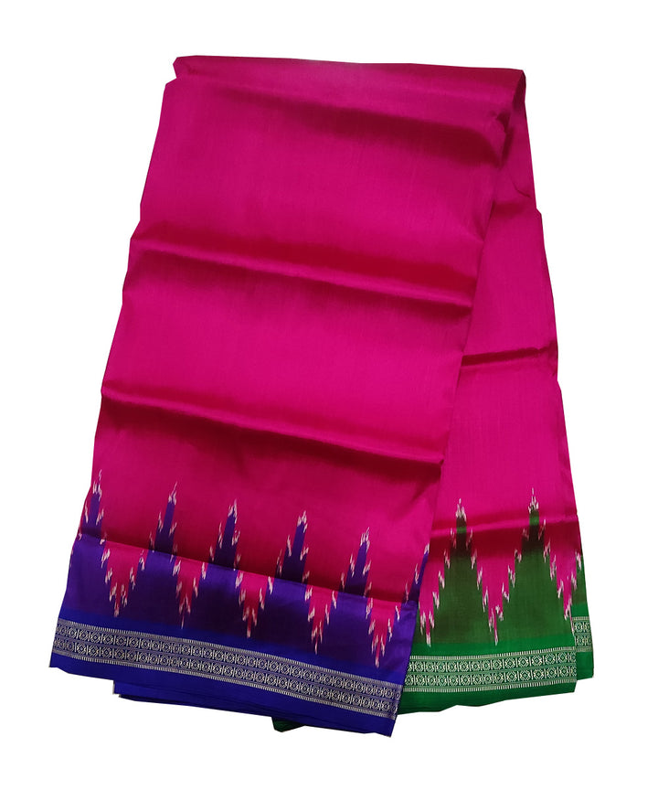 Magenta with dark green blue border handwoven silk sambalpuri dhoti