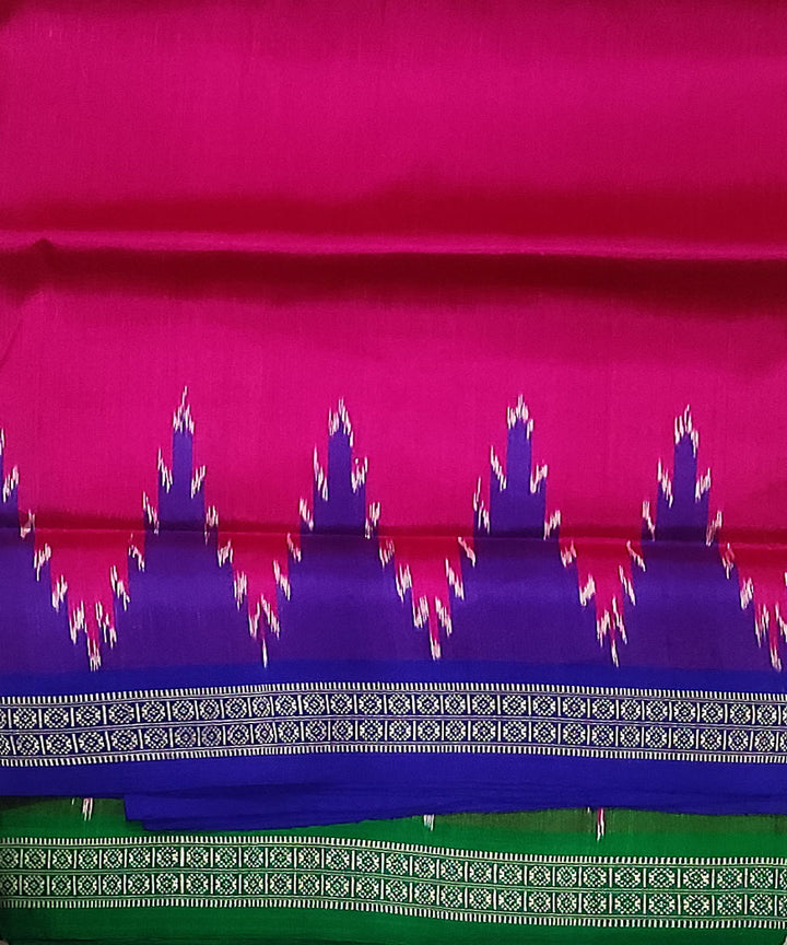 Magenta with dark green blue border handwoven silk sambalpuri dhoti