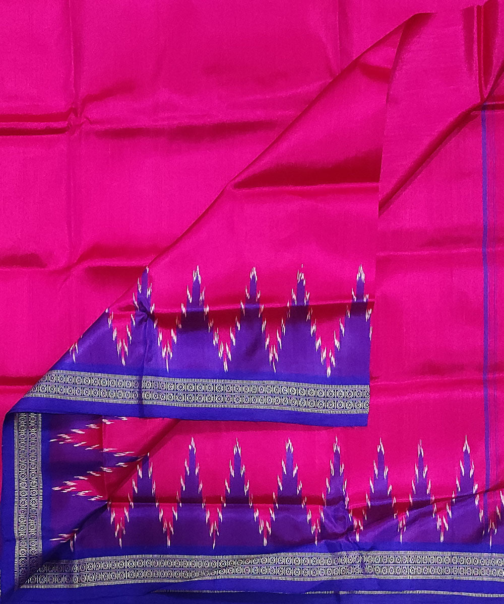 Magenta with dark green blue border handwoven silk sambalpuri dhoti