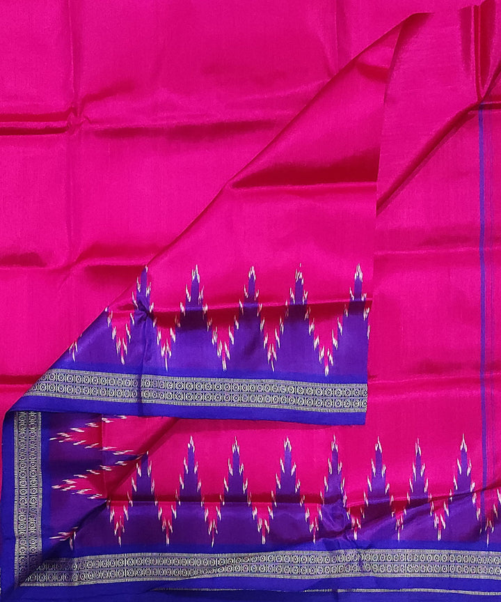 Magenta with dark green blue border handwoven silk sambalpuri dhoti