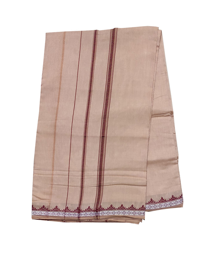 Beige and brown handwoven cotton sambalpuri dhoti