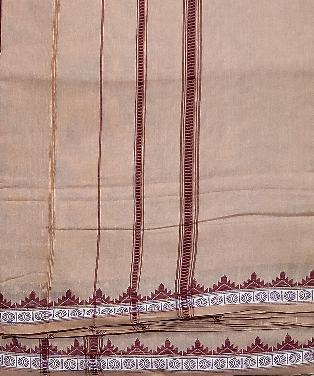 Beige and brown handwoven cotton sambalpuri dhoti
