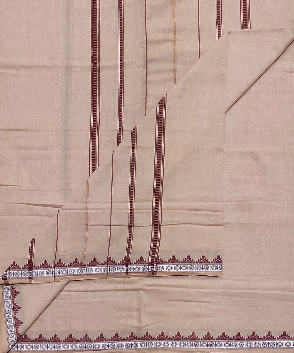 Beige and brown handwoven cotton sambalpuri dhoti