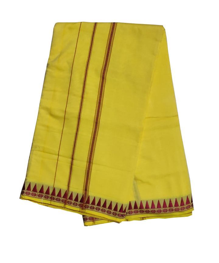 Yellow and maroon handwoven cotton sambalpuri dhoti