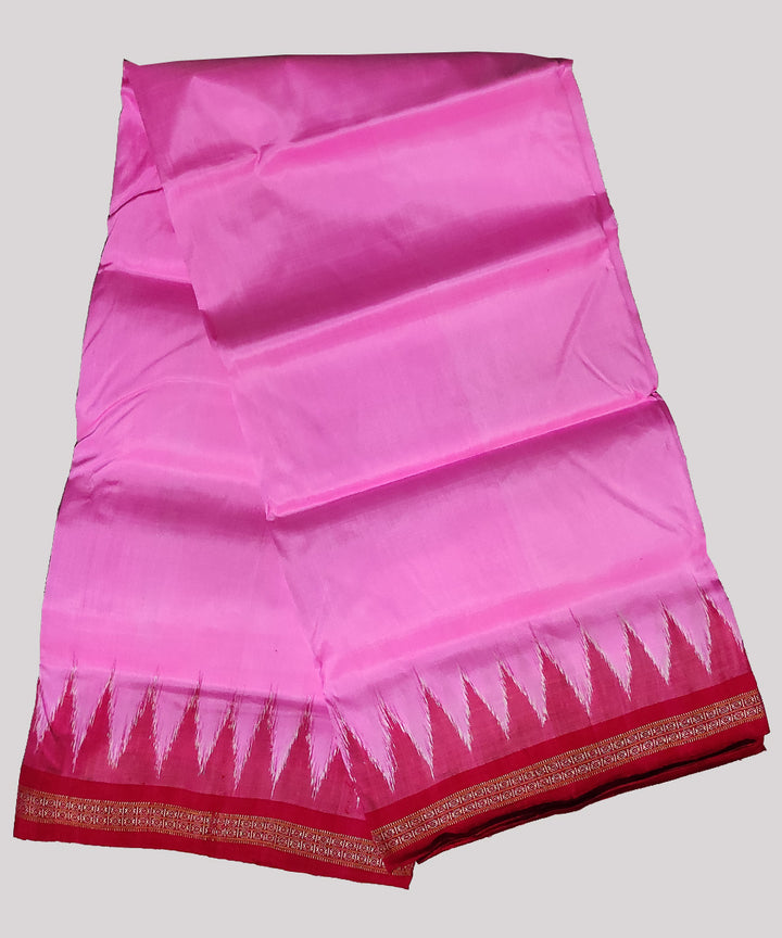 Pink with red handwoven silk sambalpuri dhoti