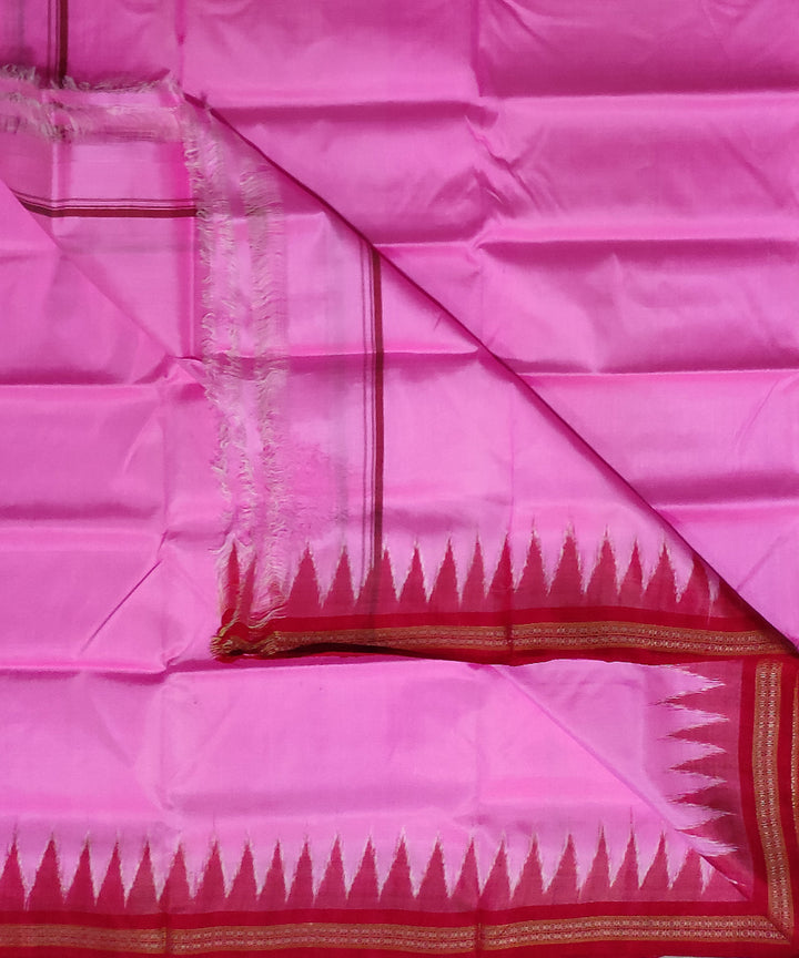 Pink with red handwoven silk sambalpuri dhoti