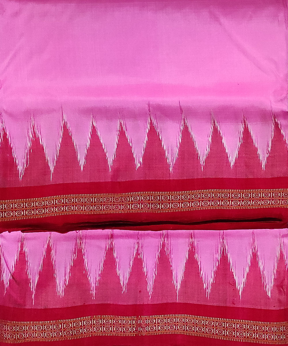 Pink with red handwoven silk sambalpuri dhoti